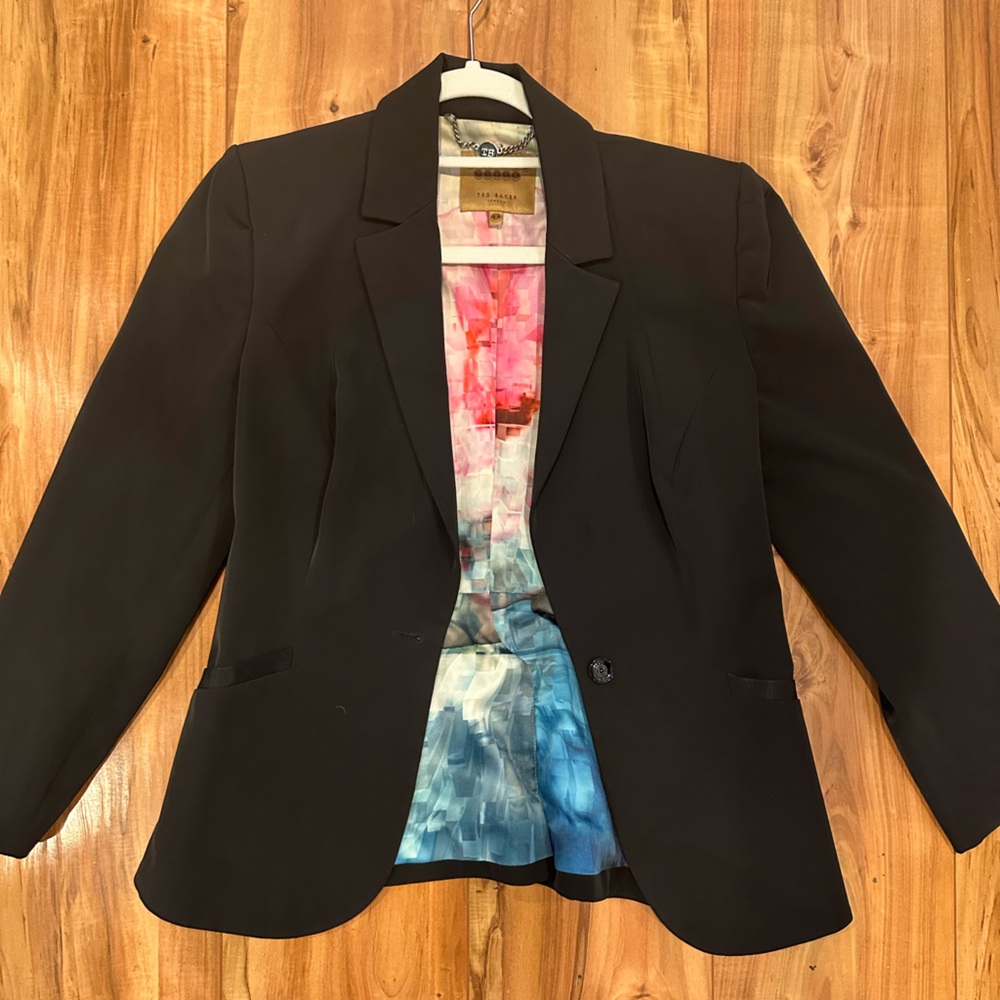Ted Baker London classic black blazer with colorful inner lining size 2